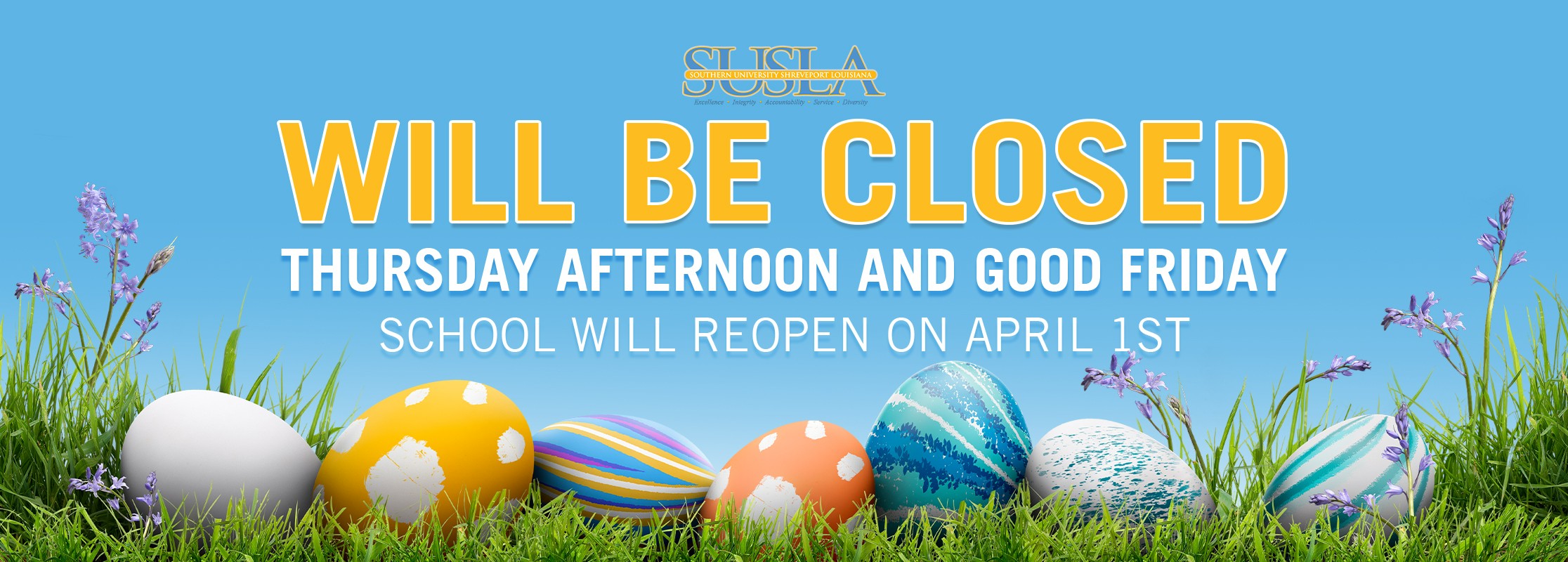 Spring background announcing School Closure for Good Friday