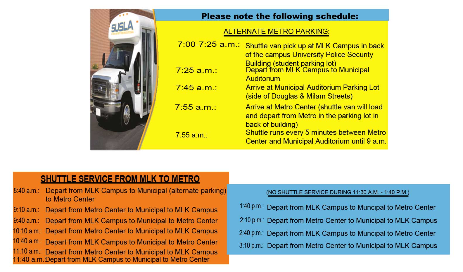 shuttle service schedule