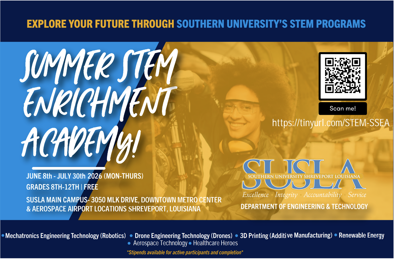 Summer STEM Camp June 8th through July 30th / Grades 8-12 / Free Participation