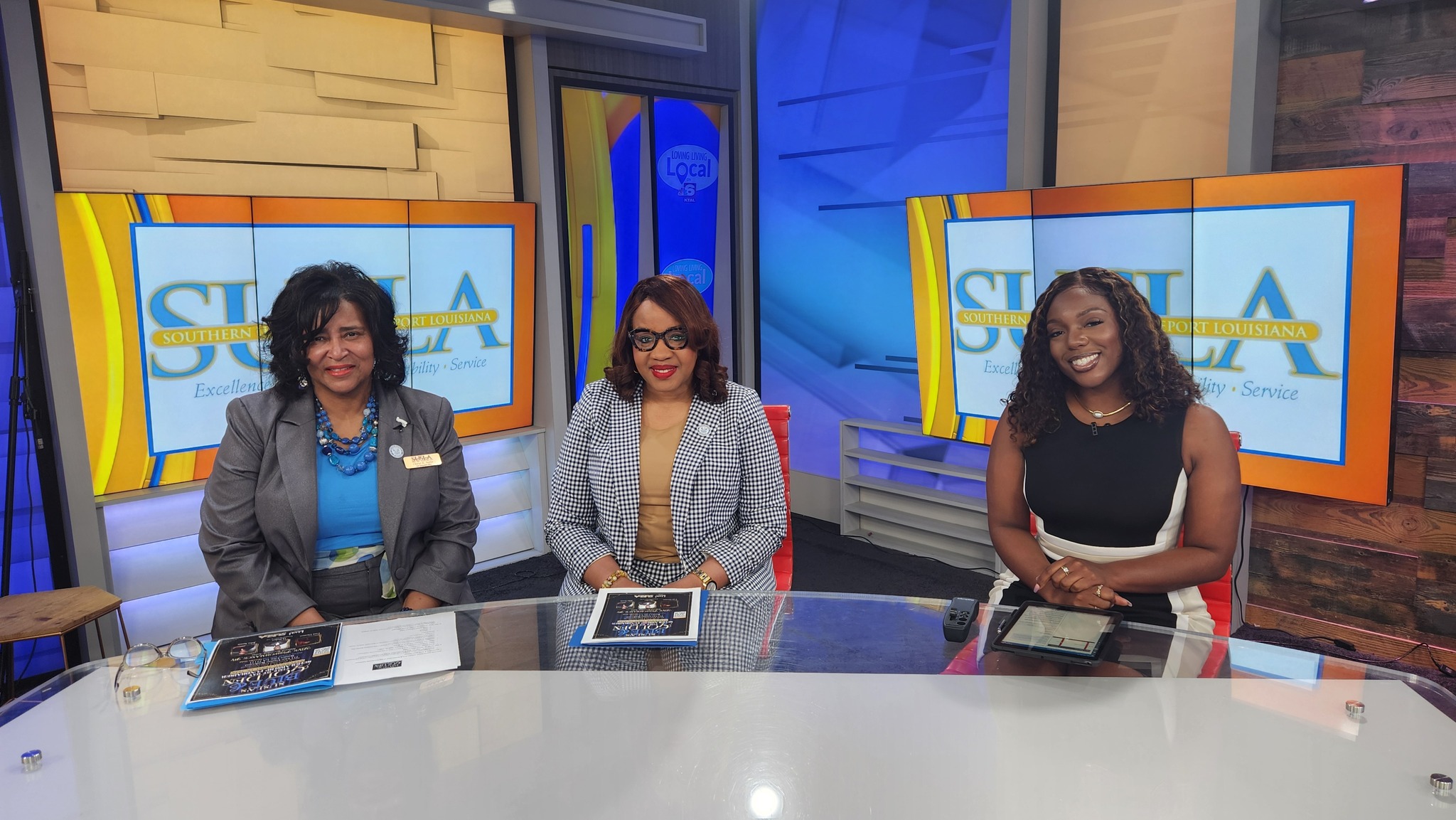 Dr. Gantt and Cheryl Taylor on the set of KTAL News.